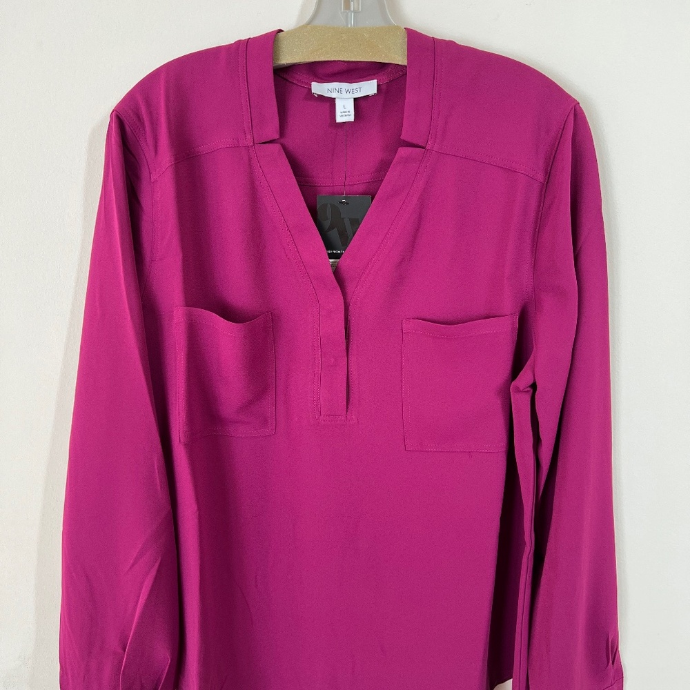 Nine West Long Sleeve Blouse – Magenta / Pink size L New with tag
